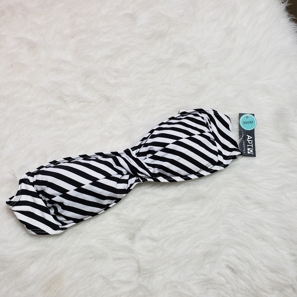 3/$15 new apt 9 strapless black white striped twist front bikini top size medium - Picture 1 of 8